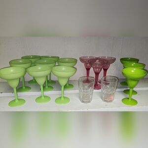 Set of Green and Pink Cocktail Margarita Glasses